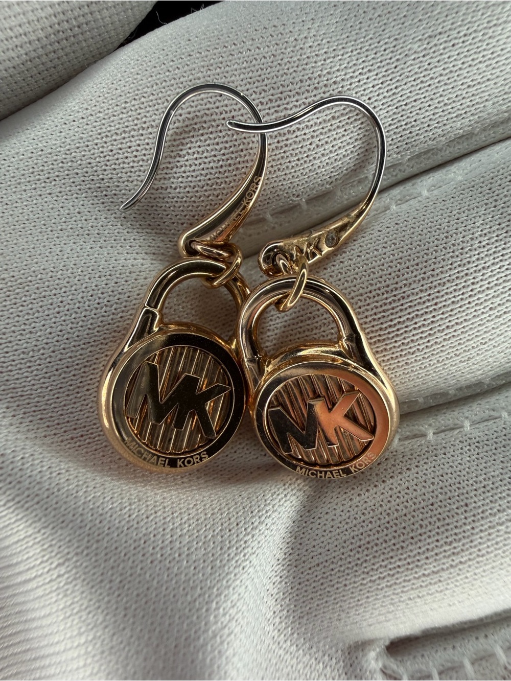 Michael Kors Padlock Logo Drop Earrings Rose Gold Tone MK Charm Dangle